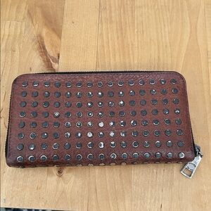 Coach Leather Brown Accordion Zip Wallet with Rivets